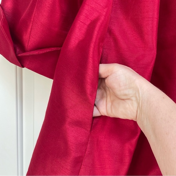 Chico's Newer Tag 3/4 Sleeve Pockets Deep Red Lined Taffeta Jacket Duster - Picture 8 of 10